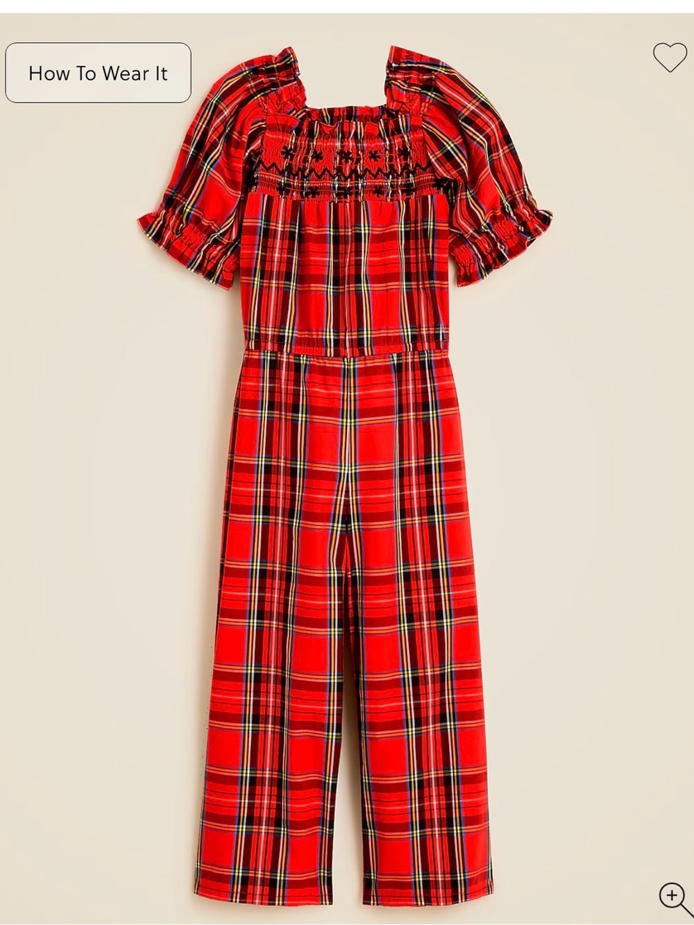 Crewcuts Red Plaid Smocked Neck Jumpsuit